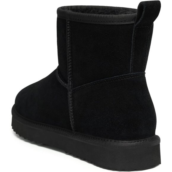 Women Genuine Suede Boots Warm Fuzzy Boots Snow Boots with Fur Lined Black - Picture 4 of 6